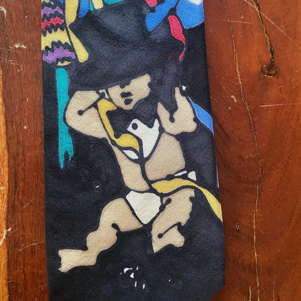 Robert Daskai hand painted 100% silk necktie‎ abstract New Year’s Eve theme